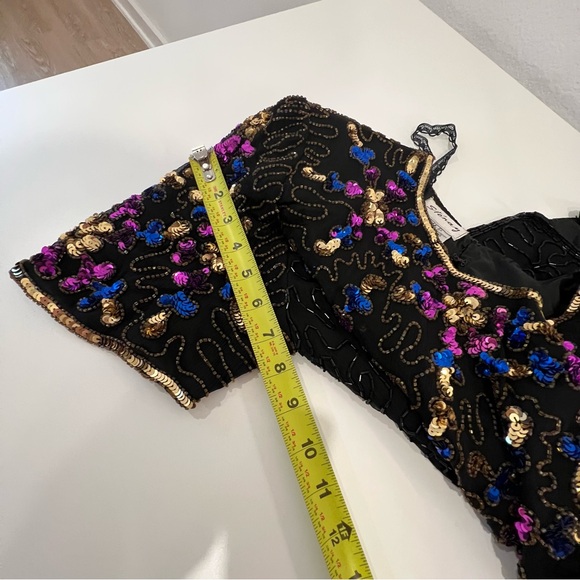 Vtg Sténay Black Gold Beaded Sequin Trophy Dress Silk India Size Xl Holidays - Picture 16 of 16